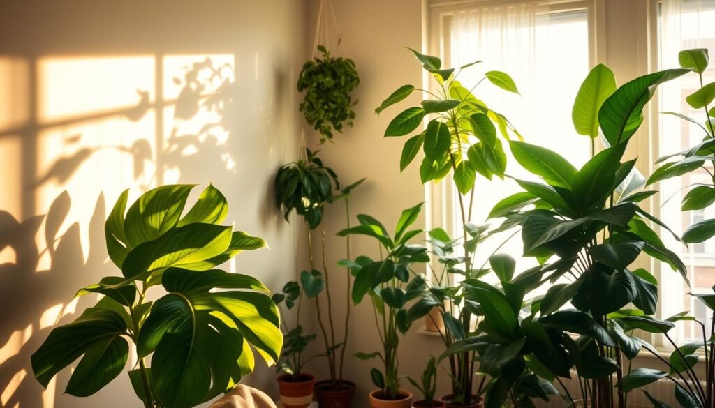 indoor plants in different light conditions