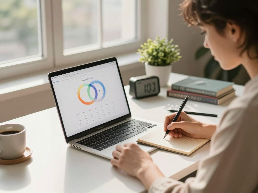 A serene workspace featuring a modern desk with a sleek laptop open, displaying a Pomodoro timer application. In the foreground, a focused individual in smart casual attire, with a determined expression, is writing notes on a notepad. The middle ground includes a neatly organized workspace with a coffee cup, a timer, a plant, and a few books about productivity and time management. The background shows large windows letting in warm natural light, creating a calm atmosphere. Gentle shadows emphasize the contours of the desk. The overall mood is one of concentration and clarity, reflecting the theme of mastering focus with the Pomodoro technique, encouraging productivity and mindfulness. A serene workspace featuring a modern desk with a sleek laptop open, displaying a Pomodoro timer application. In the foreground, a focused individual in smart casual attire, with a determined expression, is writing notes on a notepad. The middle ground includes a neatly organized workspace with a coffee cup, a timer, a plant, and a few books about productivity and time management. The background shows large windows letting in warm natural light, creating a calm atmosphere. Gentle shadows emphasize the contours of the desk. The overall mood is one of concentration and clarity, reflecting the theme of mastering focus with the Pomodoro technique, encouraging productivity and mindfulness.