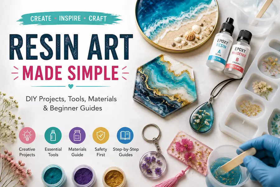 Resin Art for beginners featuring DIY projects, tools, materials and safety guidance